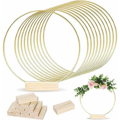 ⏳Limited-time 50% off⏰Gold Metal Floral Hoop Centerpiece with Wooden Stand🌸✨