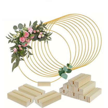 ⏳Limited-time 50% off⏰Gold Metal Floral Hoop Centerpiece with Wooden Stand🌸✨