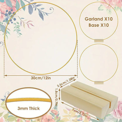 ⏳Limited-time 50% off⏰Gold Metal Floral Hoop Centerpiece with Wooden Stand🌸✨