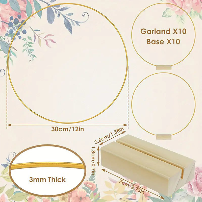 ⏳Limited-time 50% off⏰Gold Metal Floral Hoop Centerpiece with Wooden Stand🌸✨
