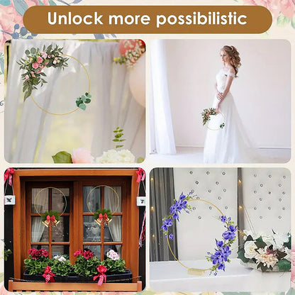 ⏳Limited-time 50% off⏰Gold Metal Floral Hoop Centerpiece with Wooden Stand🌸✨