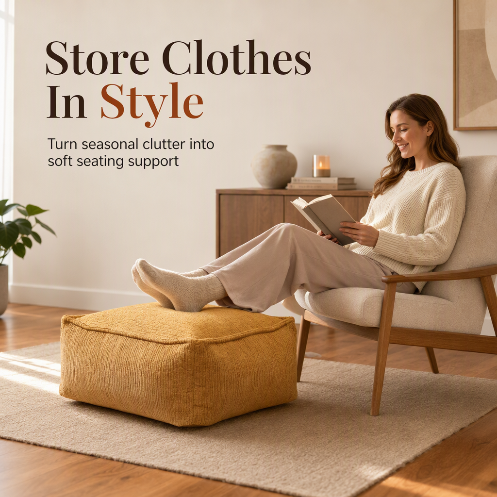📢📢50% OFF !! ⏰Storage Stool Cover: Fill with Clothes, 100kg Support, Wide Zipper, Washable, 45x45x23cm