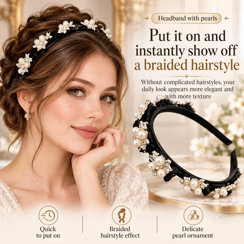 Vintage-Style Headband with a Pearl Topper