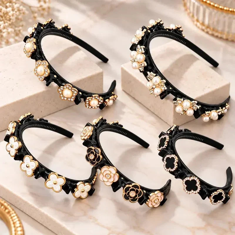 Vintage-Style Headband with a Pearl Topper