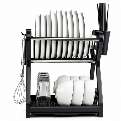 🍽️ ⚡ Multi-Layer Steel Dish Drying Rack – Vertical Storage, Drip Tray, Tool-Free Install ✨