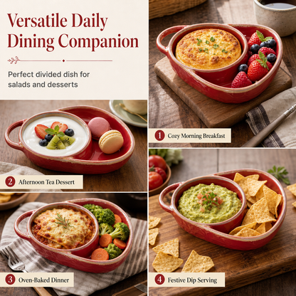 🍲 50% OFF! ✨ Retro Ceramic Divided Baking Dish – Vintage Style, Dual Compartments & Elegant Dining for Every Occasion ❤️
