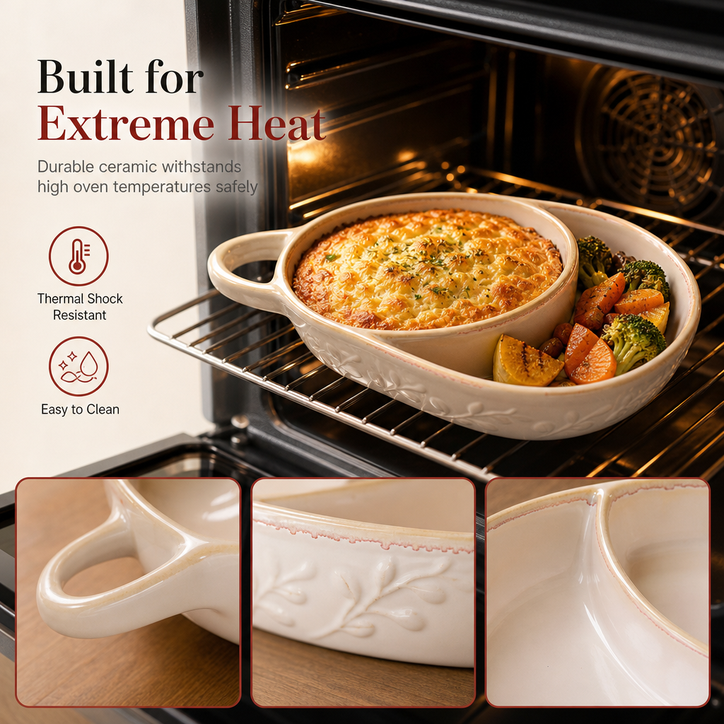 🍲 50% OFF! ✨ Retro Ceramic Divided Baking Dish – Vintage Style, Dual Compartments & Elegant Dining for Every Occasion ❤️