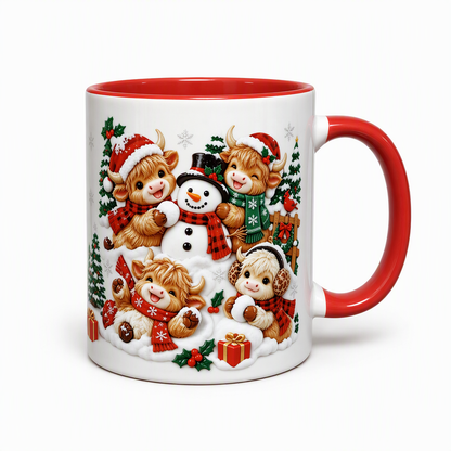 🎅Christmas Gift Sale 50% OFF! ✨Festive Christmas Highland Cow and Snowman Ceramic Mug