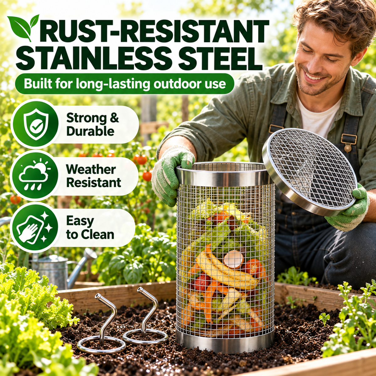 Stainless Steel Worm Composting Tube for Gardens