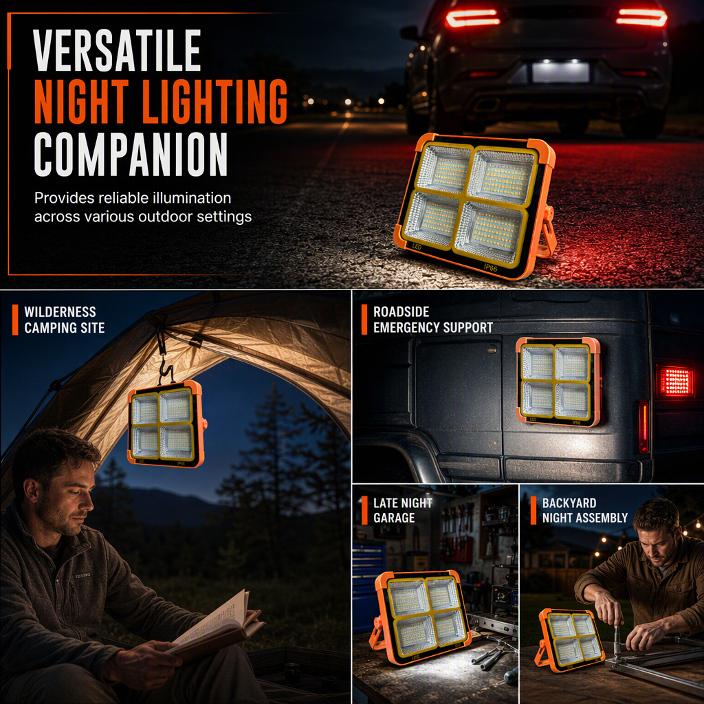 Solar Powered Portable Emergency Light and Outdoor Camping Floodlight with USB Phone Charging Function