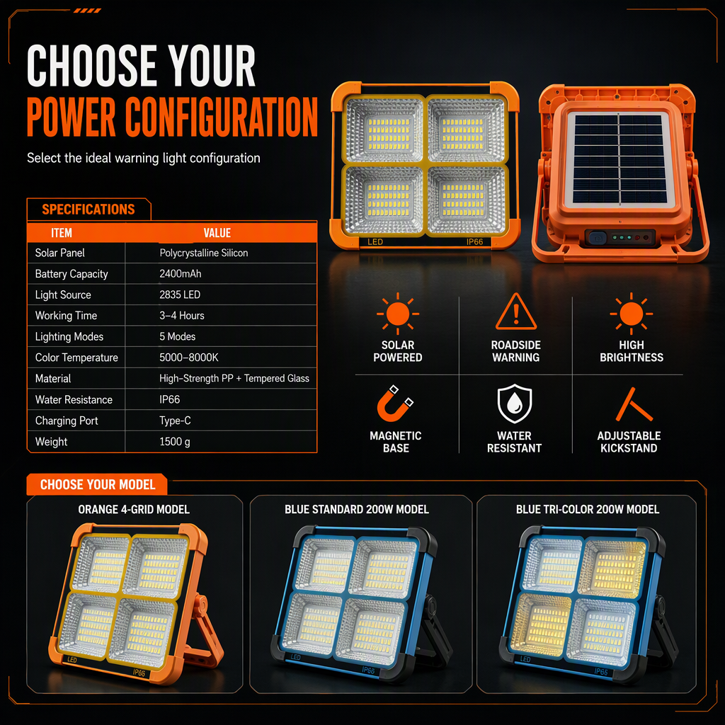 Solar Powered Portable Emergency Light and Outdoor Camping Floodlight with USB Phone Charging Function