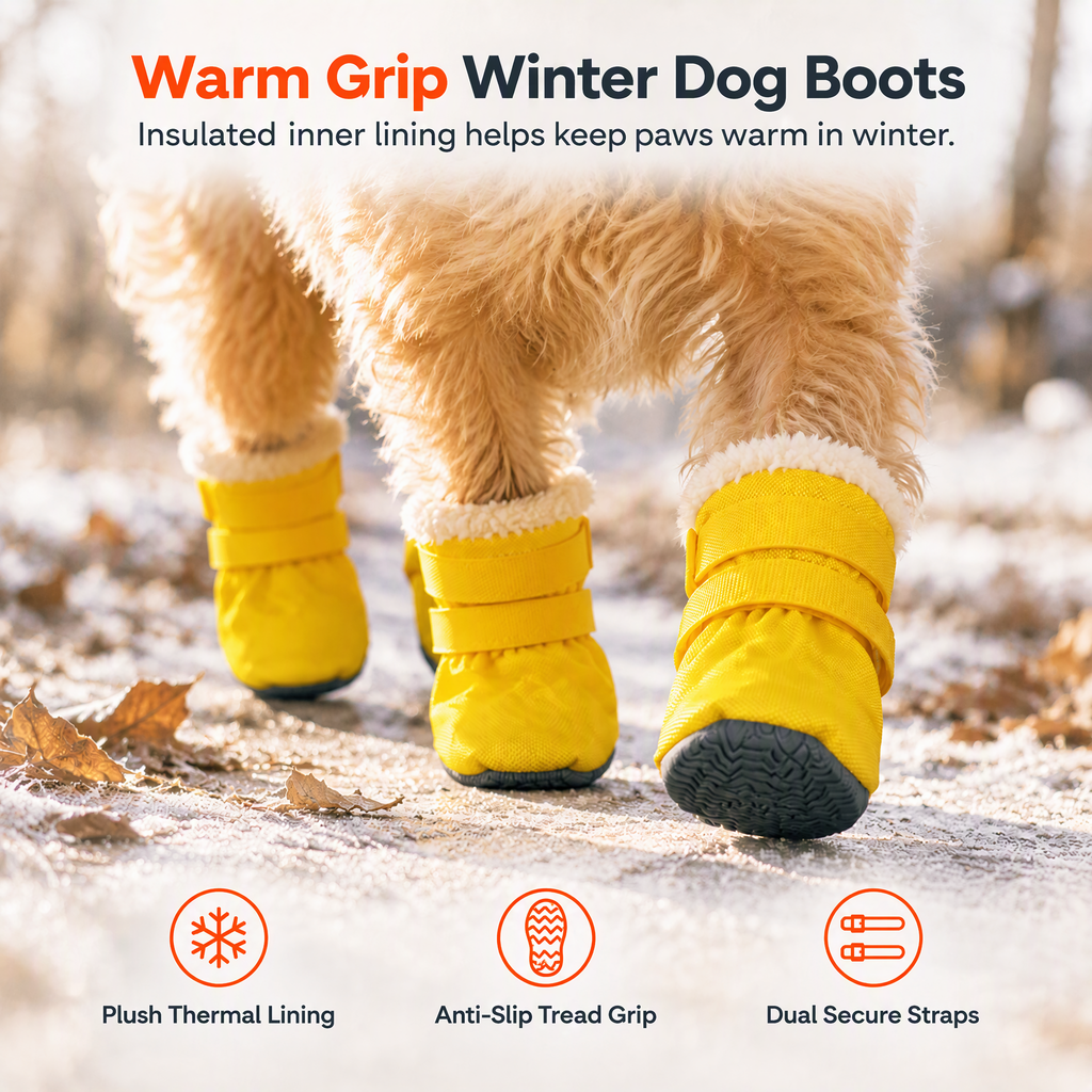 Waterproof Warm Winter Dog Boots with Non-Slip Soft Soles