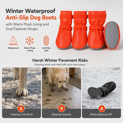 Waterproof Warm Winter Dog Boots with Non-Slip Soft Soles