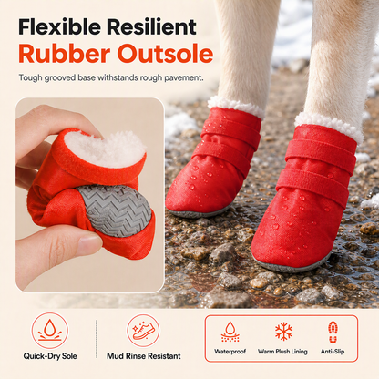 Waterproof Warm Winter Dog Boots with Non-Slip Soft Soles