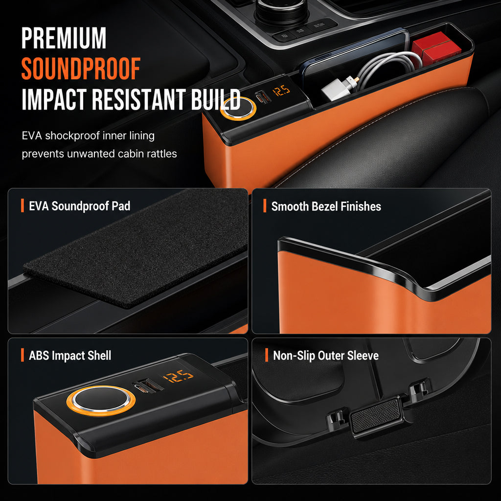 Multifunctional Car Seat Gap Organizer Box with USB Charging Ports