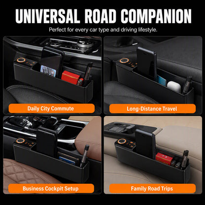 Multifunctional Car Seat Gap Organizer Box with USB Charging Ports