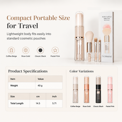 💄 50% Off Now ✨ Portable Retractable Makeup Brush Set — 5-in-1 Travel Capsule 🧳