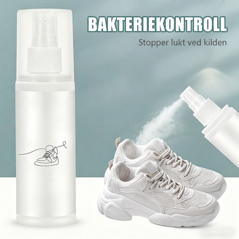 Høyeffektiv deodoriserende og antibakteriell spray for sko og sokker