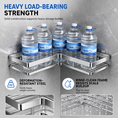No Drill Bathroom Corner Shelf with 8mm Thickened Flat Bar Triangular Shower Organizer Rack