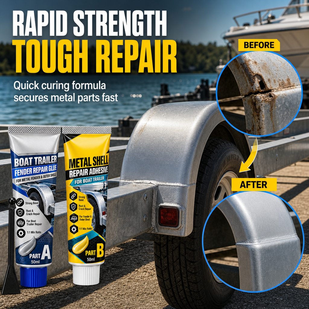 🥳2026 HOT SALE🥳💞50K+ SOLD! 🔧⛵ 50% OFF! Boat Trailer Metal Repair Glue – two-component AB adhesive, mixes easily & bonds metal mudguards firmly. Vibration-proof, waterproof, heavy-duty repair! 🛡️💪