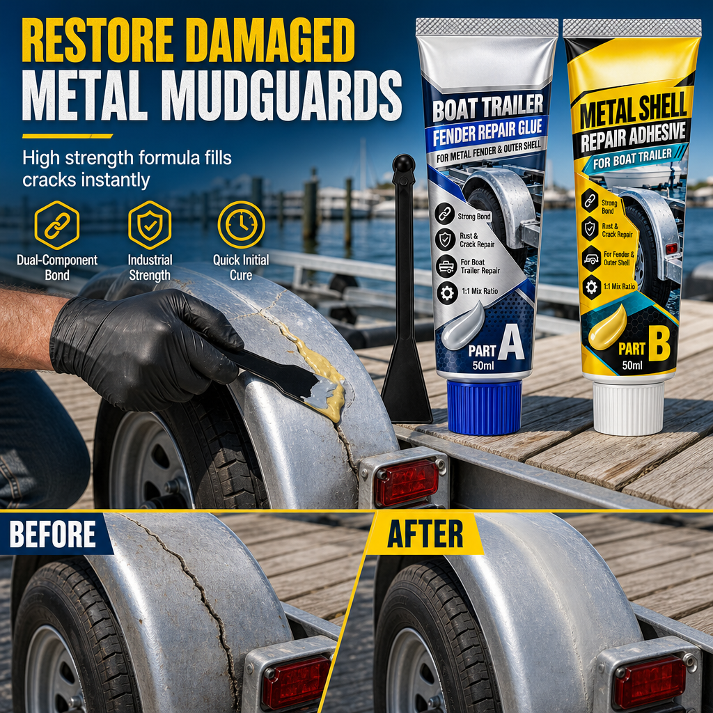 🥳2026 HOT SALE🥳💞50K+ SOLD! 🔧⛵ 50% OFF! Boat Trailer Metal Repair Glue – two-component AB adhesive, mixes easily & bonds metal mudguards firmly. Vibration-proof, waterproof, heavy-duty repair! 🛡️💪