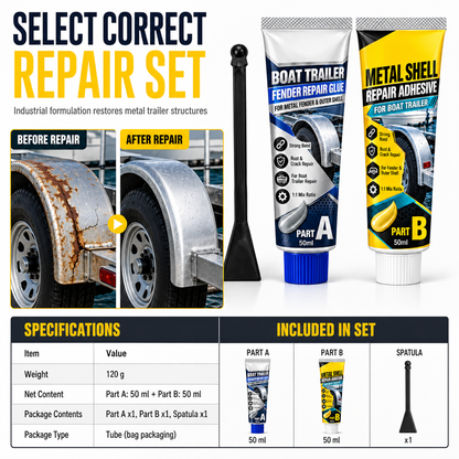 🥳2026 HOT SALE🥳💞50K+ SOLD! 🔧⛵ 50% OFF! Boat Trailer Metal Repair Glue – two-component AB adhesive, mixes easily & bonds metal mudguards firmly. Vibration-proof, waterproof, heavy-duty repair! 🛡️💪