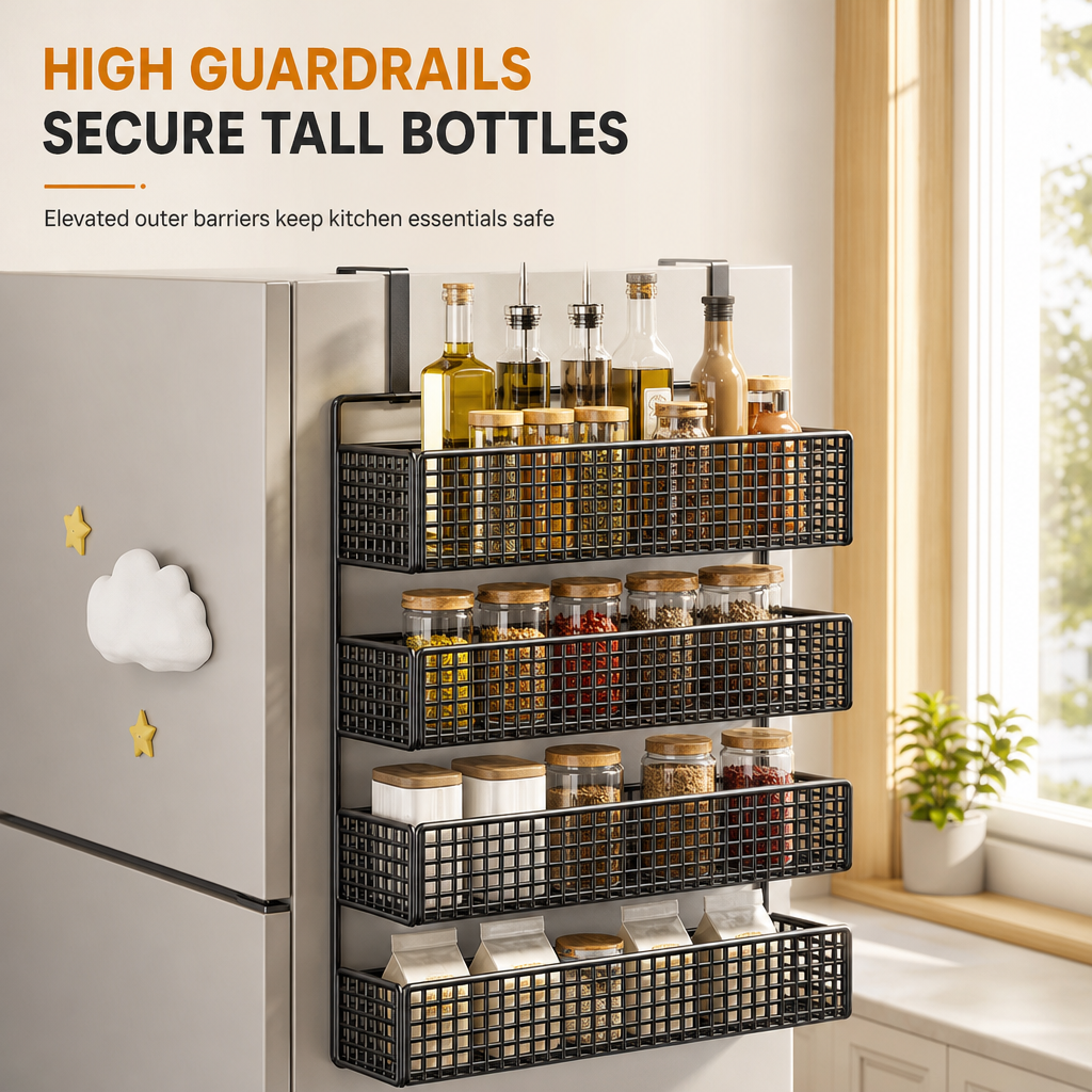 Refrigerator Side Storage Rack for Kitchen Organization
