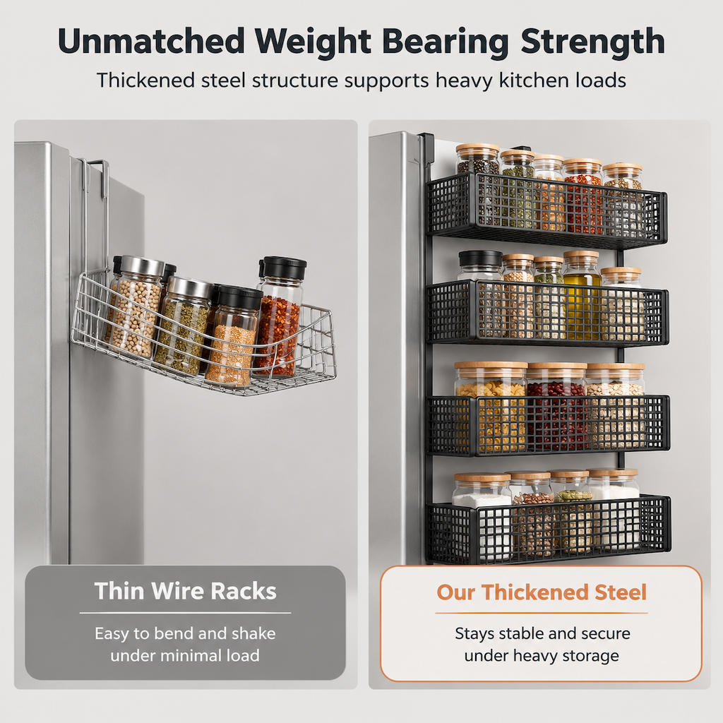 Refrigerator Side Storage Rack for Kitchen Organization