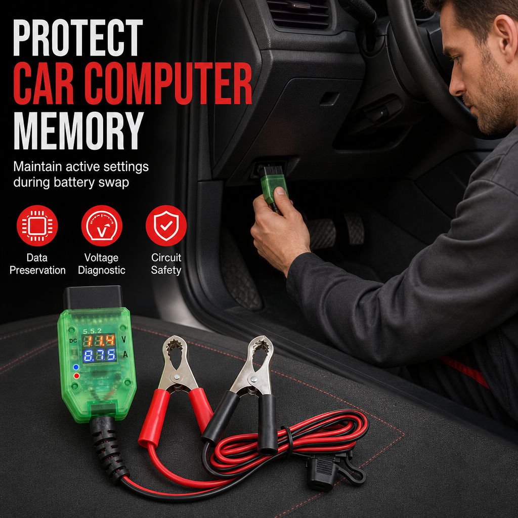 Car OBD Battery Replacement Tool and Computer Memory Saver with Digital Display Leakage Detector