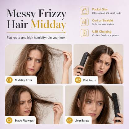 🎉50% Off! 👩Portable Cordless Mini Hair Straightener Brush USB Rechargeable Electric Heated Styling Comb for Bangs and Curling