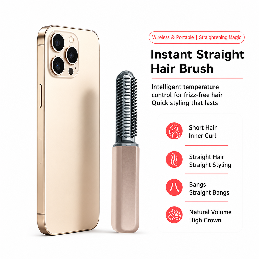 🎉50% Off! 👩Portable Cordless Mini Hair Straightener Brush USB Rechargeable Electric Heated Styling Comb for Bangs and Curling