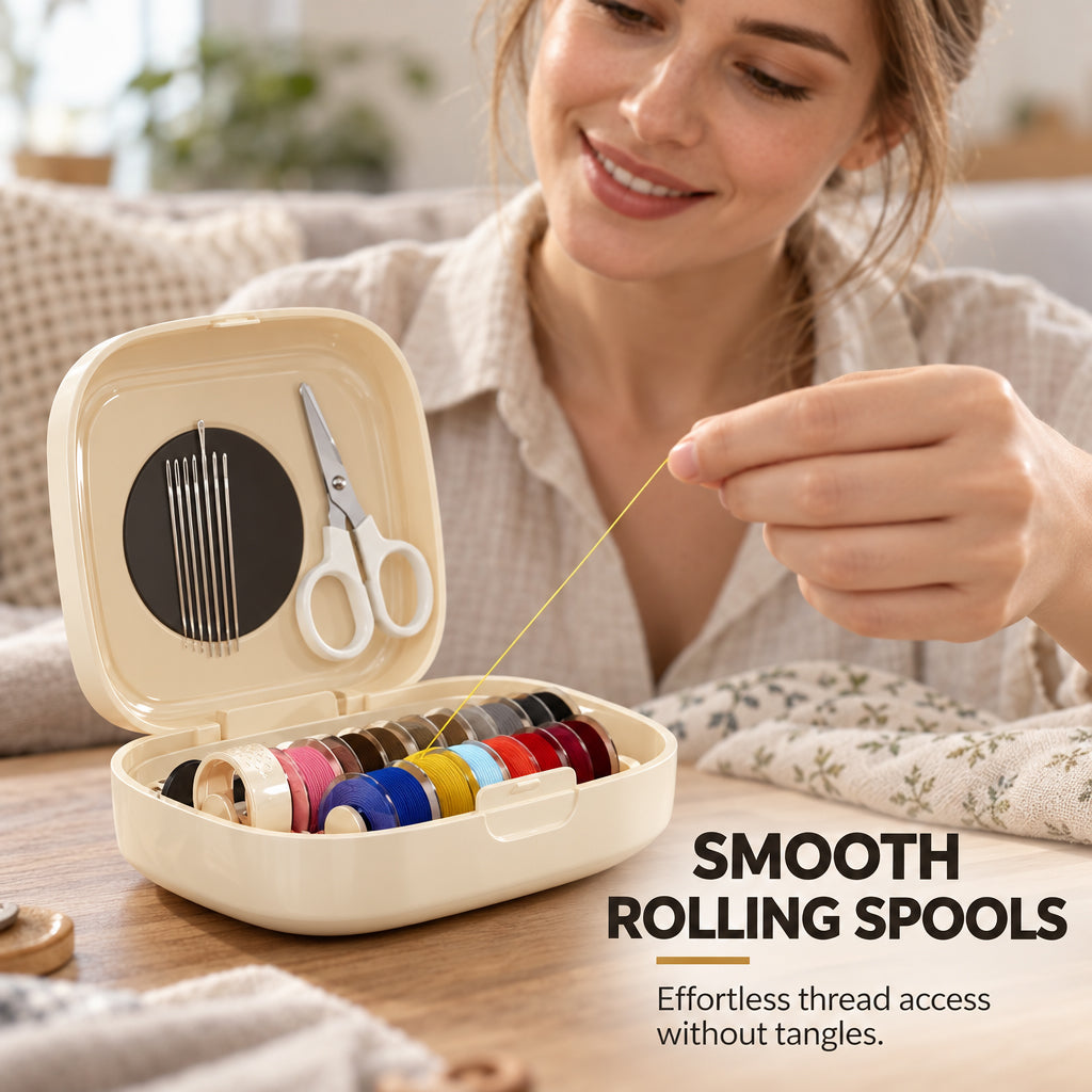 Mini Portable Magnetic Sewing Kit with Rolling Thread Spools