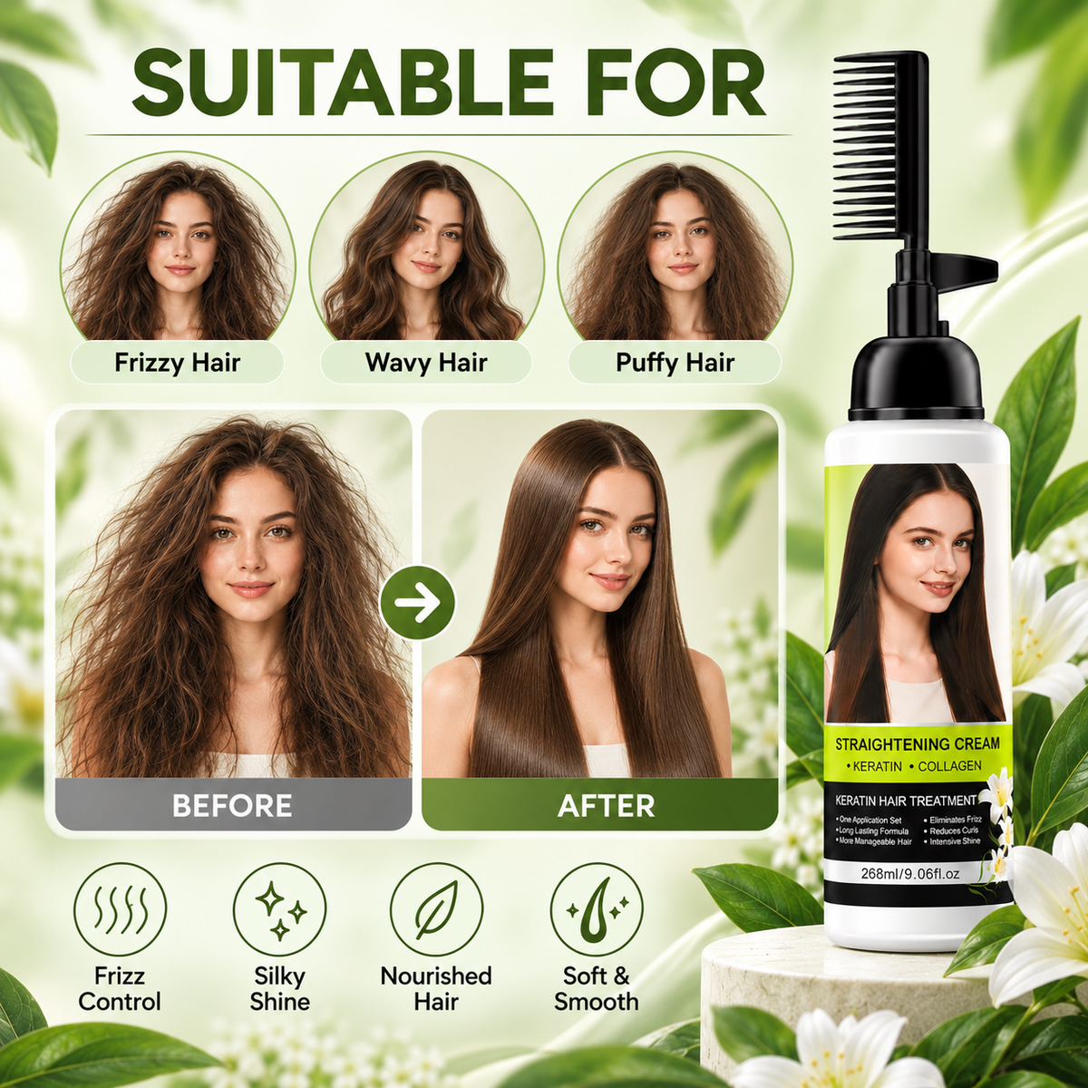 Hair Straightening Cream with Comb Applicator