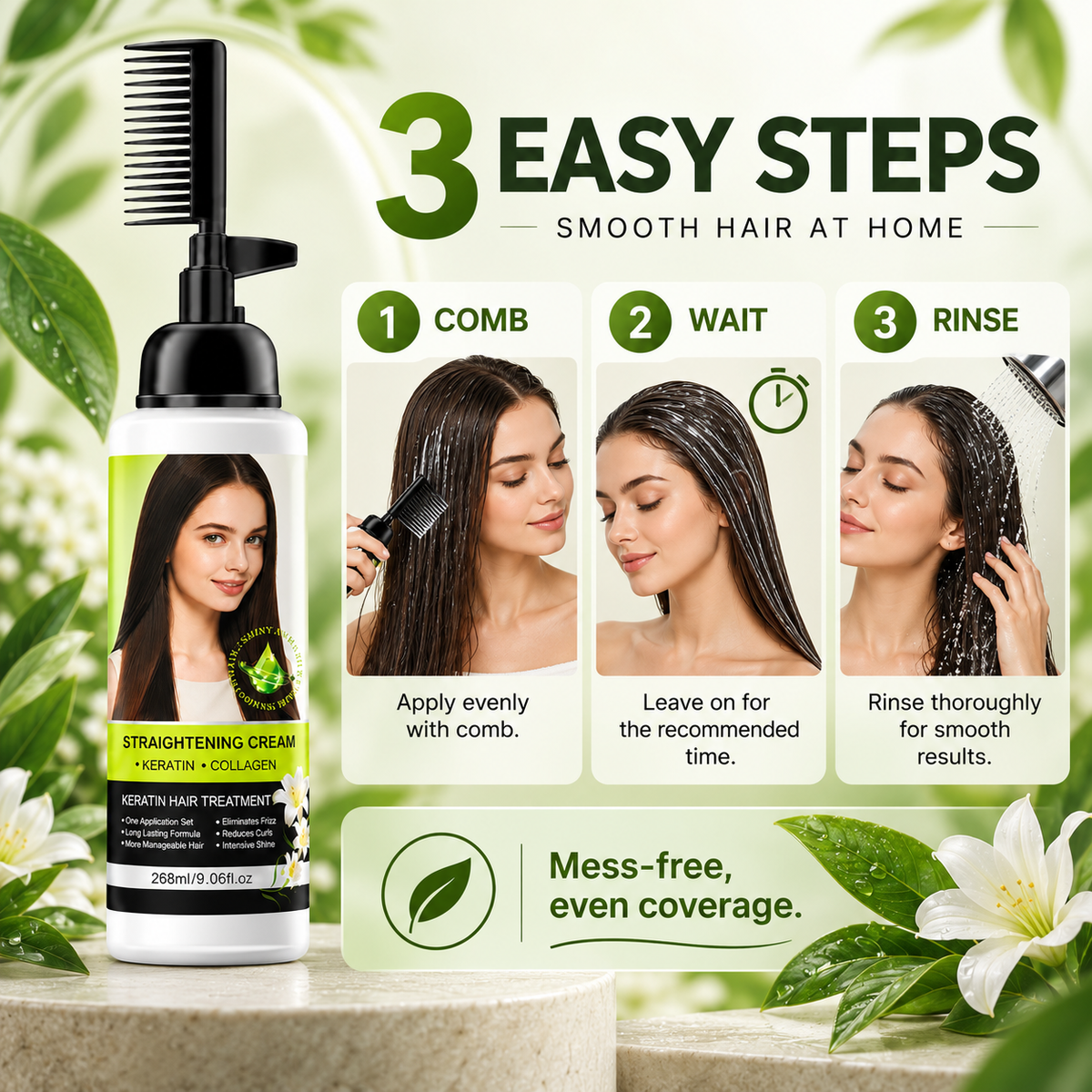 Hair Straightening Cream with Comb Applicator