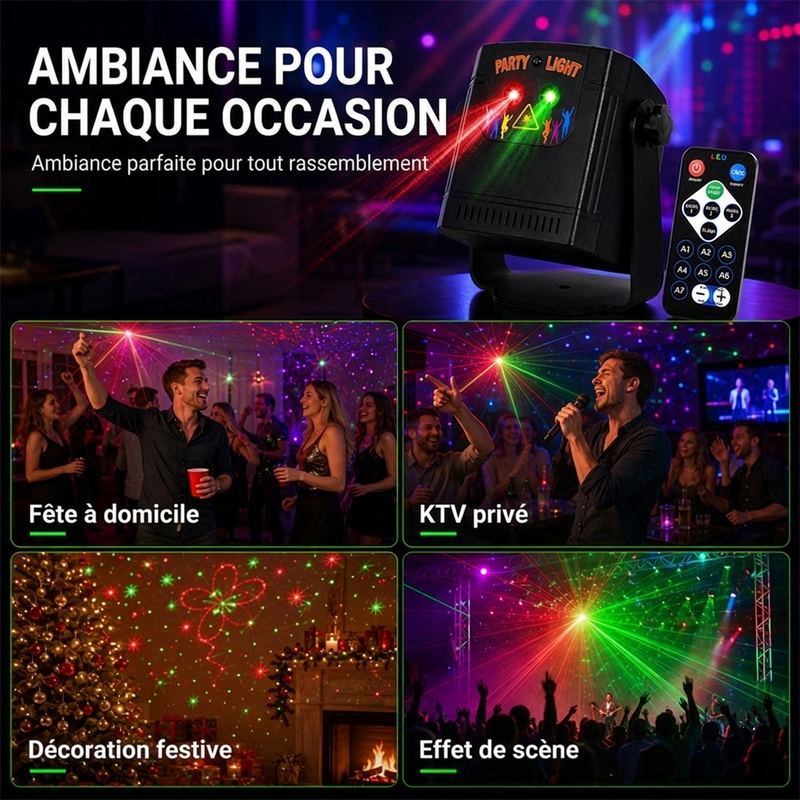 🔥-50% DE RÉDUCTION✨Lumière laser de soirée rechargeable🔋Avec télécommande, effets lumineux pour fêtes et soirées