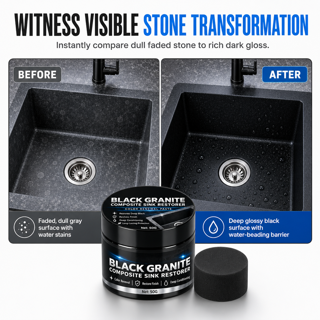 🥳2026 HOT SALE🥳💞50K+ SOLD! 🪨✨ 50% OFF! Granite & Quartz Sink Renovation Paste – restores faded black luster, repels water & stains. Bring dull stone back to life without replacing it! 🛡️✅