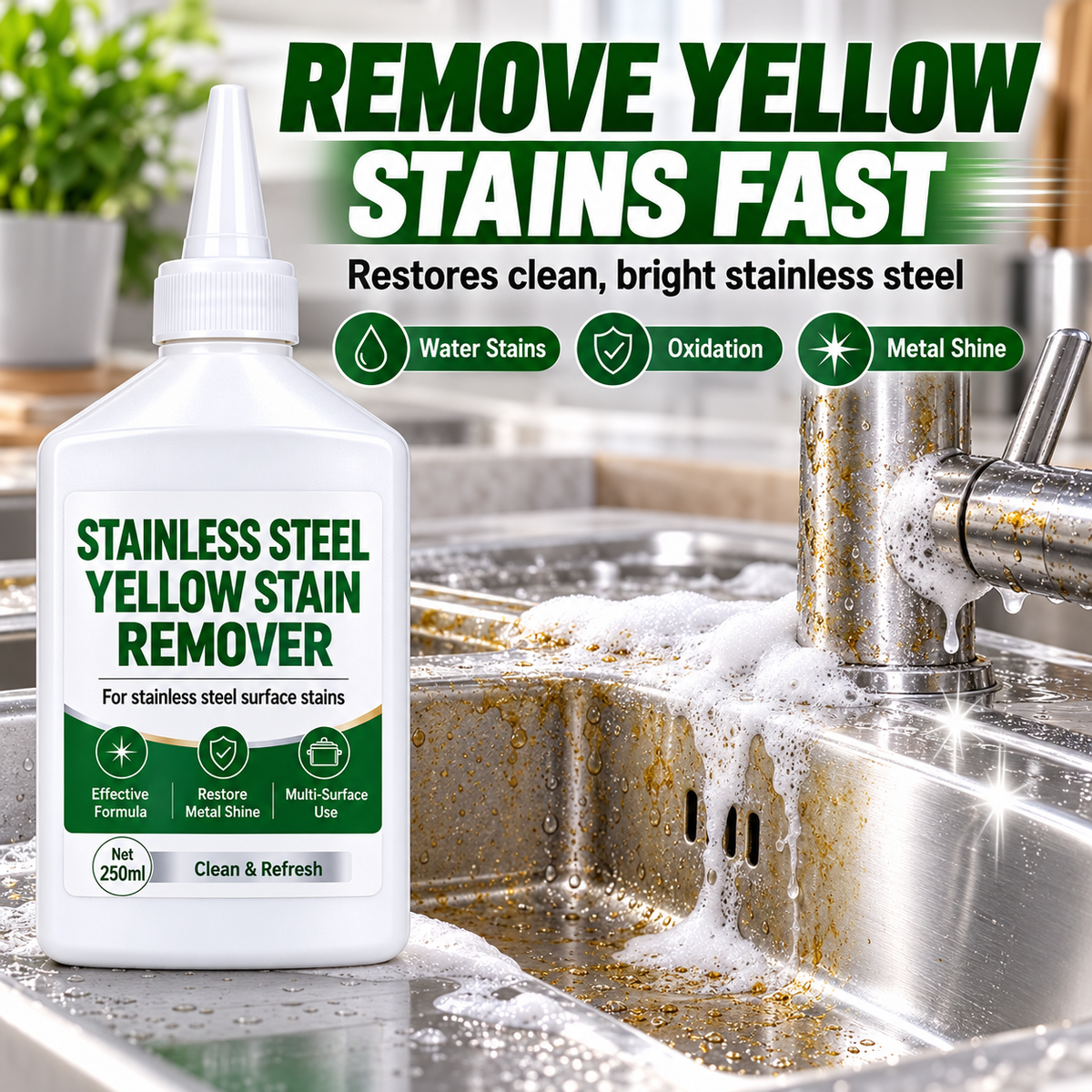 Multipurpose Stainless Steel Cleaner and Yellow Stain Remover