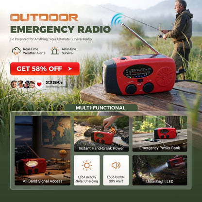 ⏳Time-Limited Special⏰Multifunctional Portable Solar Emergency Radio – Power Bank, Hand Crank & Weather Alert⚡