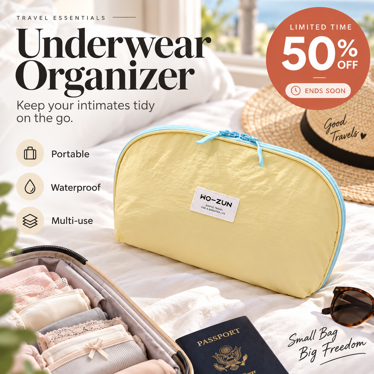 🧳💕 Portable Underwear Travel Organizer – Separate Storage for Bras, Panties & Socks