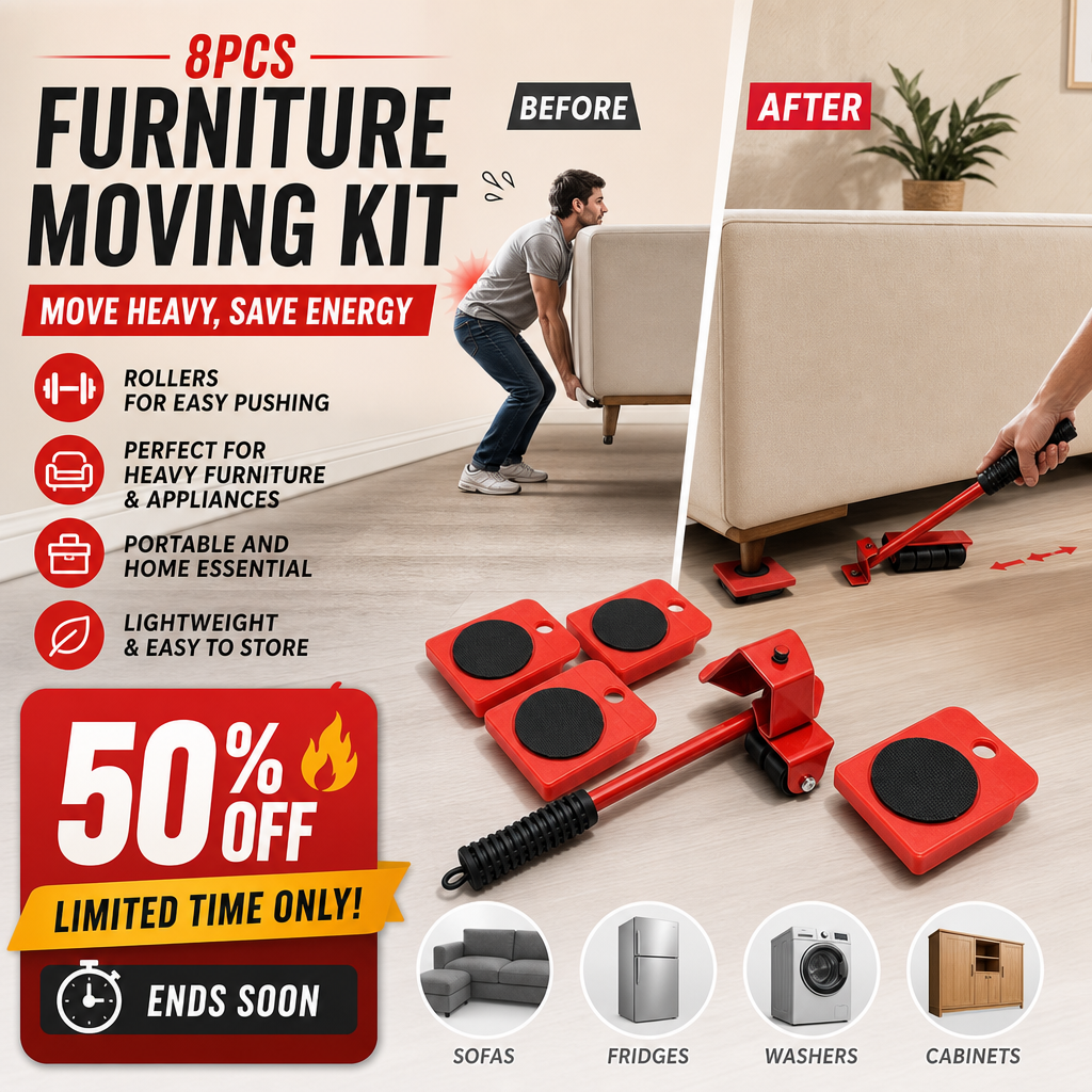 📦 LIMITED-TIME 50% OFF! 🛋️ Furniture Moving System – 360° Rotating Sliders, 800 Lbs Load‑Bearing 8‑Piece Kit ✨