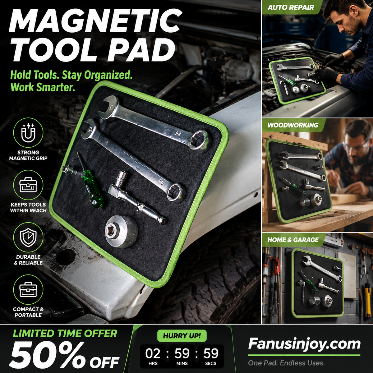 🔥50% OFF!🛠️ Boost your work efficiency, never struggle to find tools again-Powerful Magnetic Tool Holder Mat