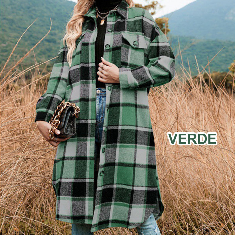 [Best Gift For Her] Women's Plaid Print Long Sleeve Warm Tweed Coat