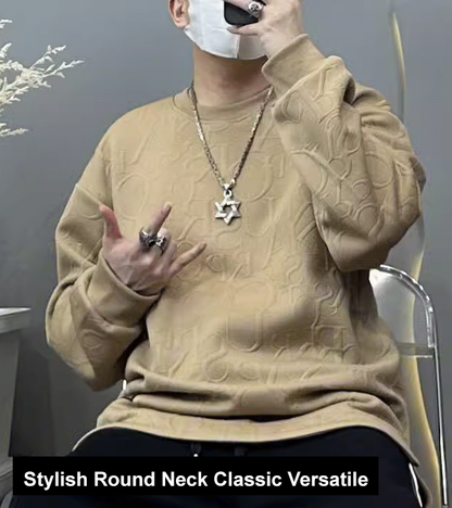 Embossed Print Hidden Pocket Hoodie